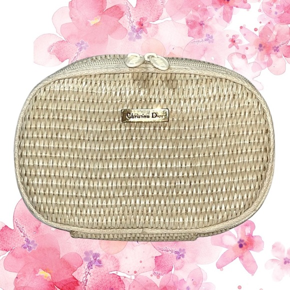 Vintage Christian DIOR Perfume Straw Weave Canvas Trim Dune Zip Tabs - Picture 15 of 15